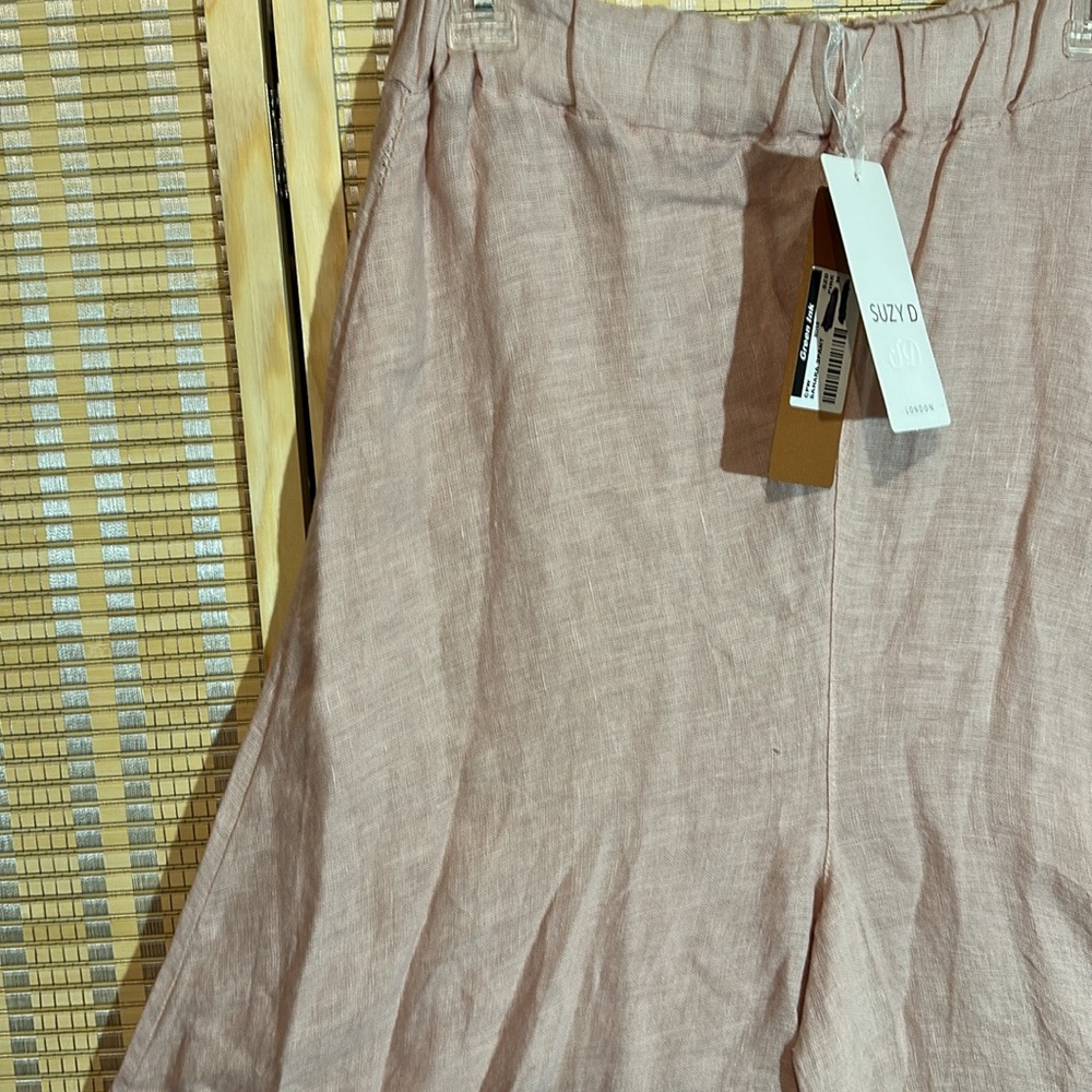 Suzy D London Light Pink Linen Sahara Ultra Wide Leg Culotte Pants Med NWT - Picture 5 of 16